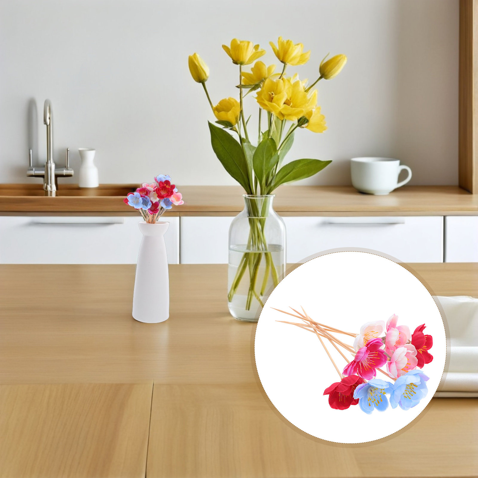 Floral Picks Wood - 100 قطعة من أعواد الخشب المتينة