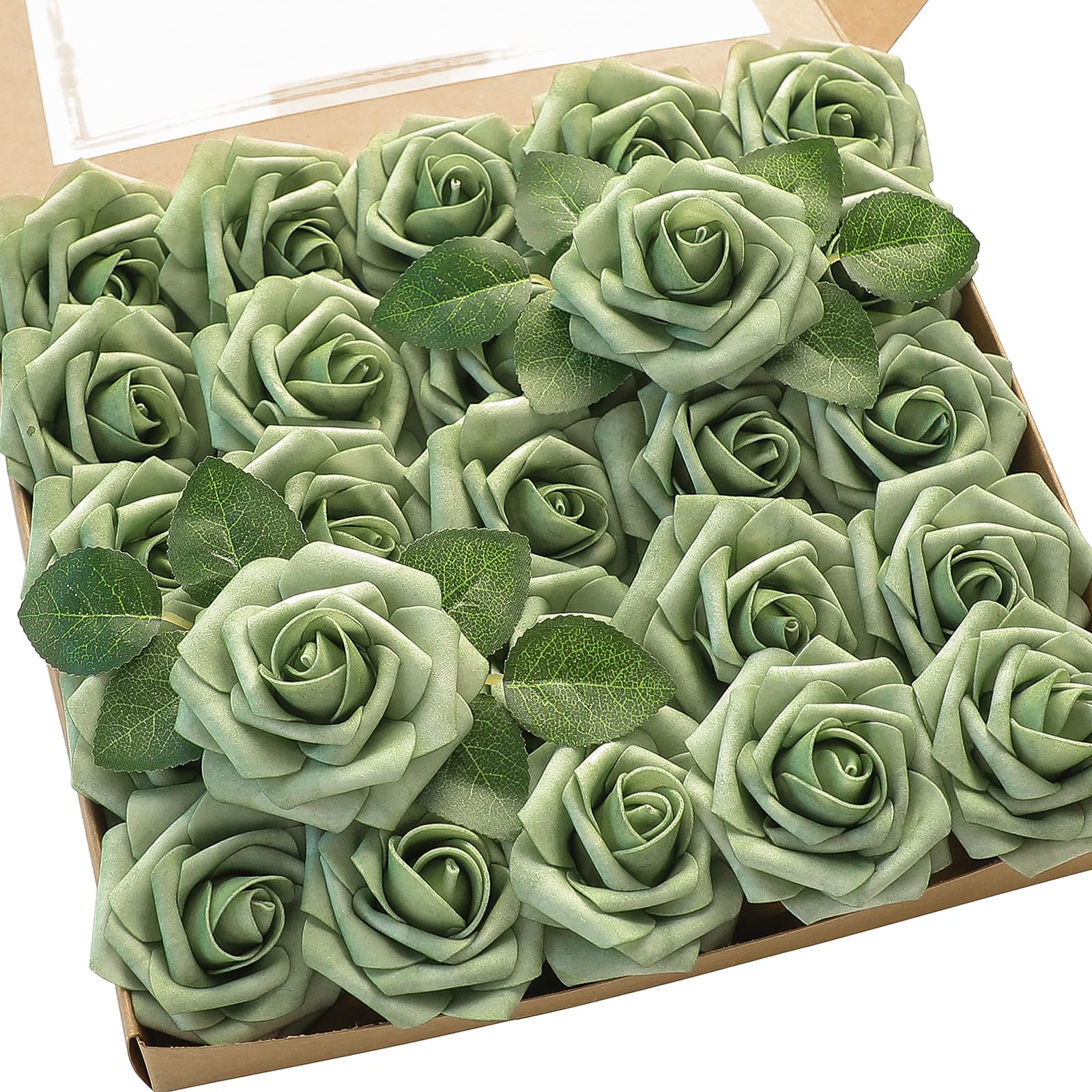 Florist Supp - ورود فوم خضراء صناعية مع سيقان