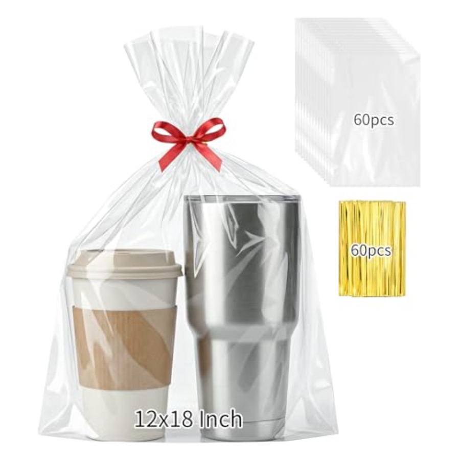 Cellophane Wrap Clear - 60 قطعة من أكياس السيلوفان للهدايا