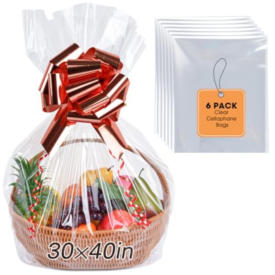 Cellophane Wrap Clear - 6 قطع من أكياس السيلوفان كبيرة