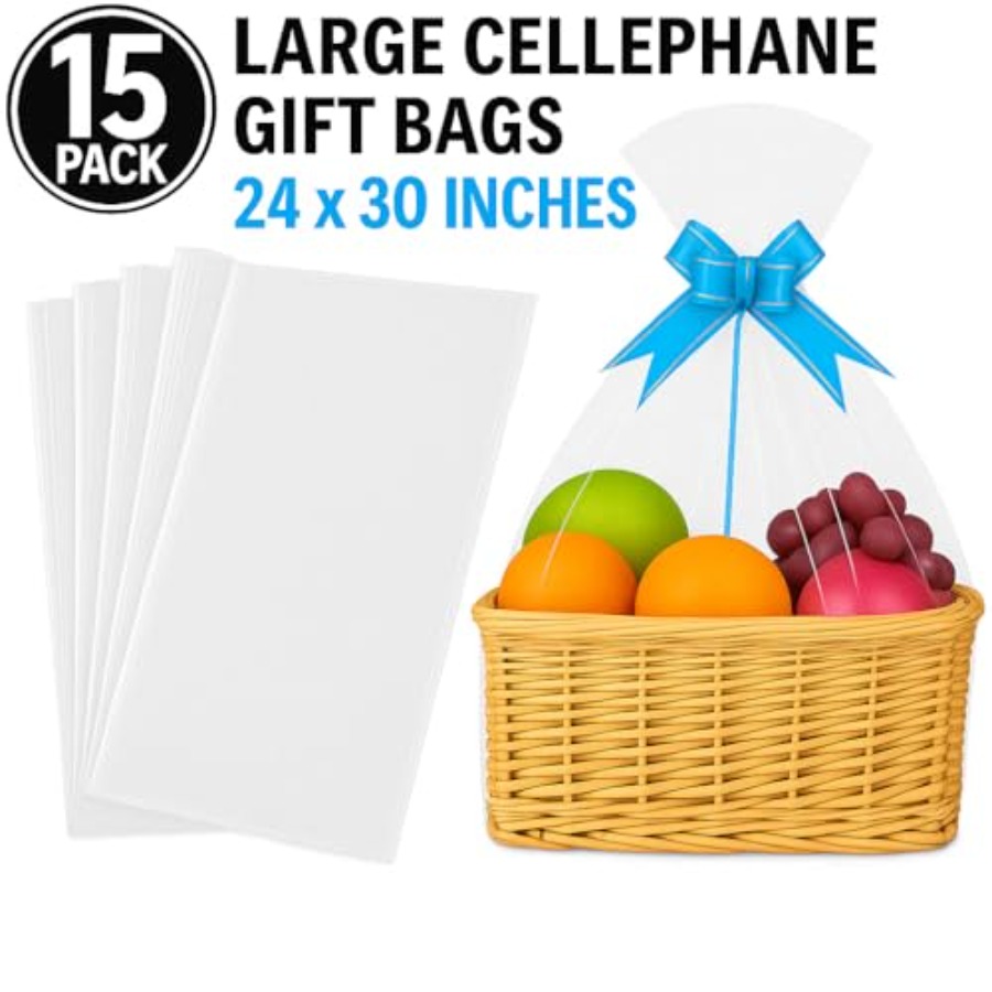 15 حقيبة هدايا كبيرة شفافة من  - مراجعة Cellophane Wrap Clear وسعره