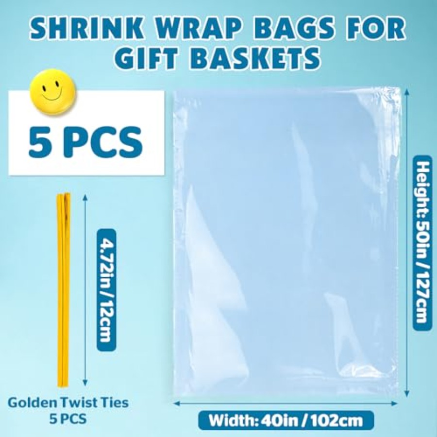 5 قطع أكياس تغليف قابلة للانكم - مراجعة Cellophane Wrap Clear وسعره