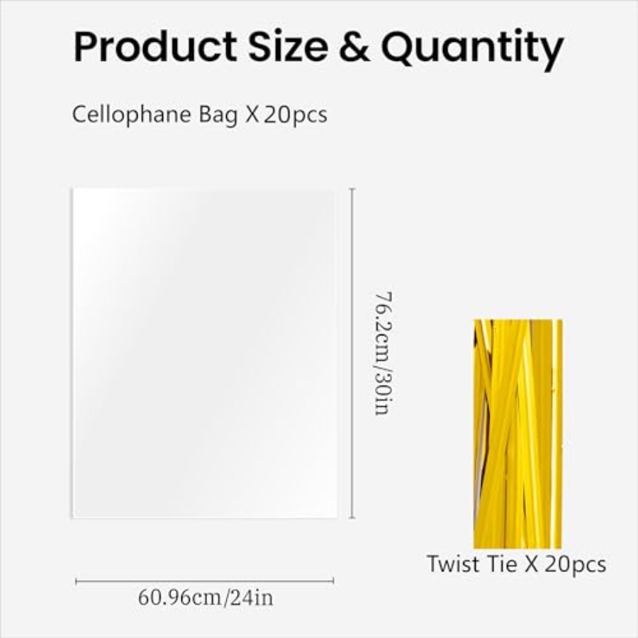 20 قطعة من أكياس السيلوفان الش - مراجعة Cellophane Wrap Clear وسعره